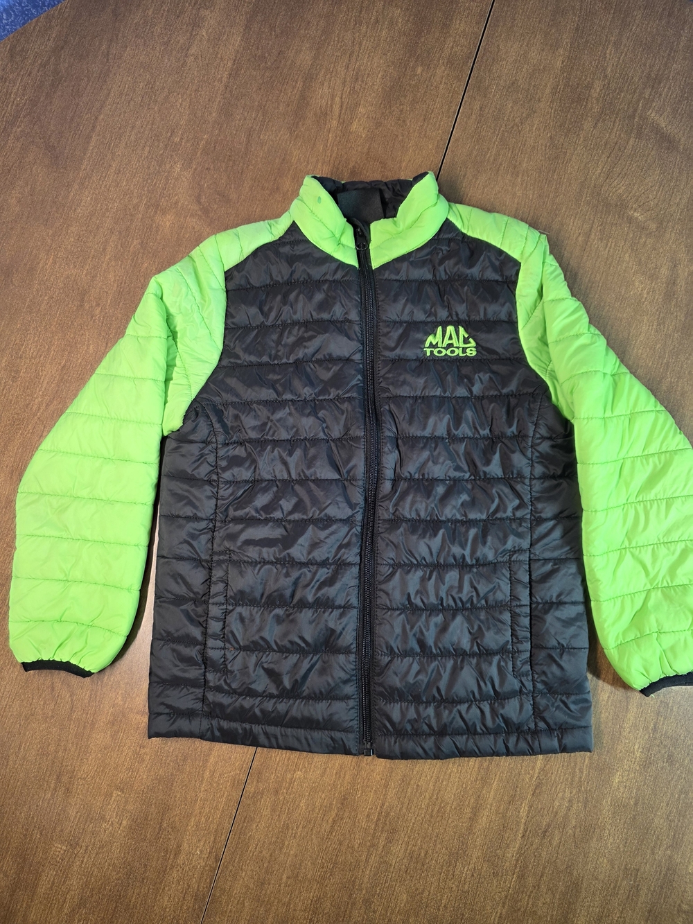 Kids' Black and Neon Green Mac Toools Puffer Jacket Size7-8